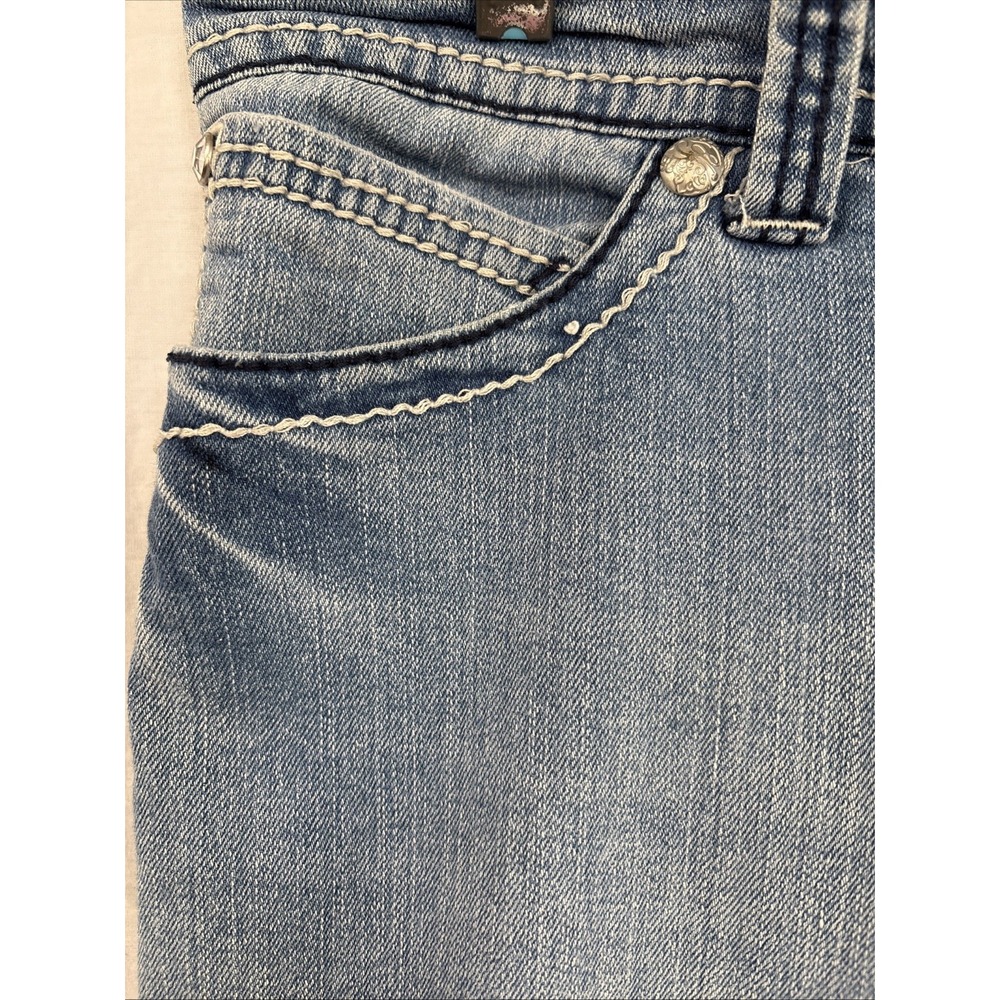 Style & Co Capris Womens Sz 16 Blue Denim w/ Rhinestones & Embroidery On Pockets - Picture 5 of 16